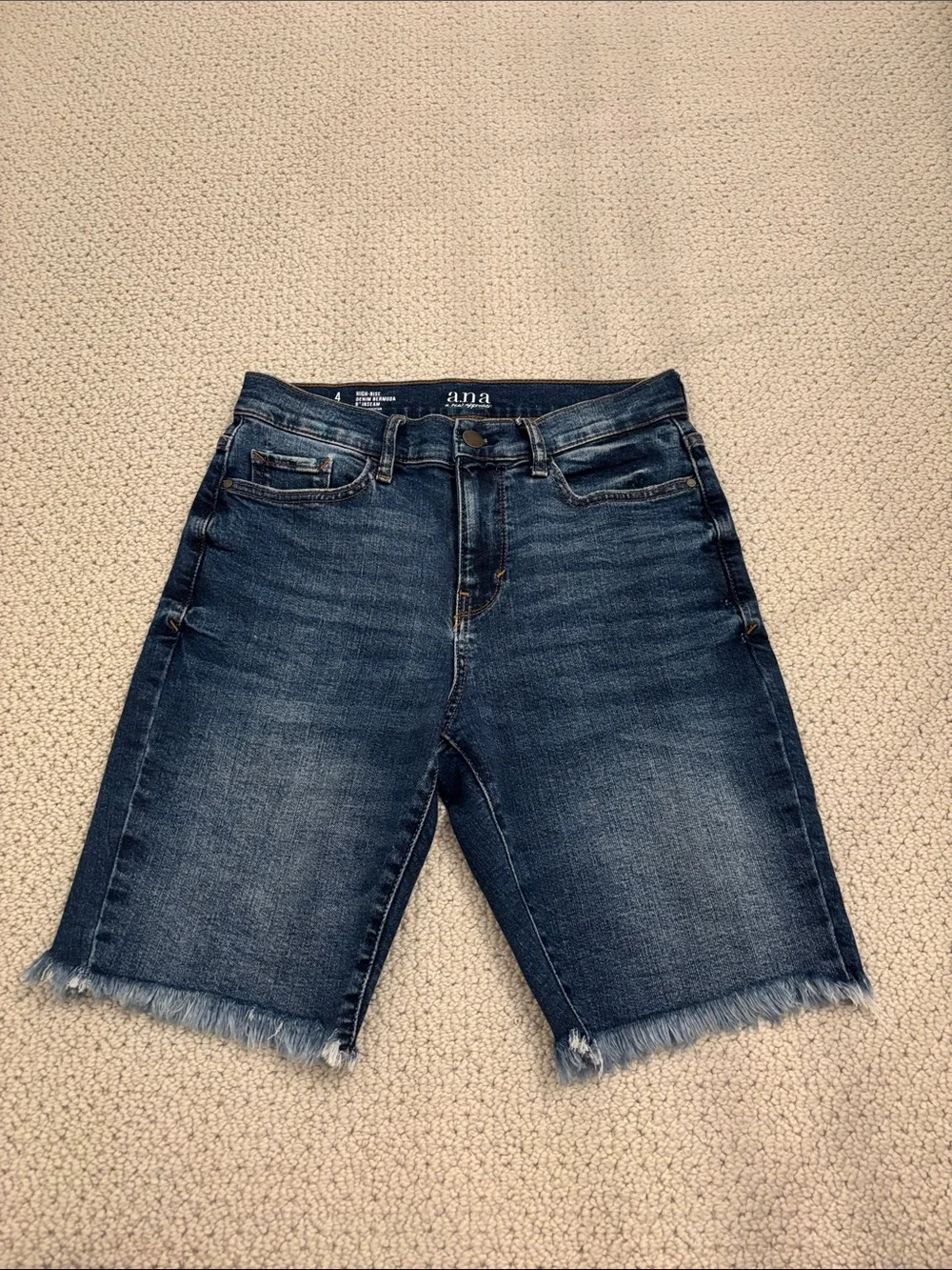a.n.a Mid-Dark Blue Frayed Hem Denim Bermuda Shorts